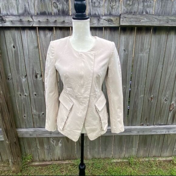 💜 Donna Karan Women Collarless Split-front Patch Flap Pocket Jacket - Picture 4 of 8